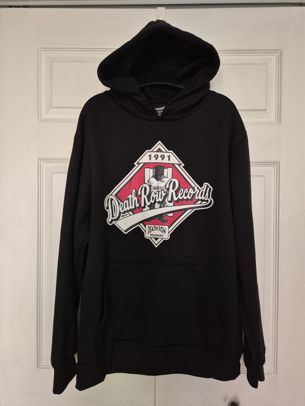 Death Row Records Hoodie Size Men XL Black 1991 Graphic Rap Streetwear - No Cord